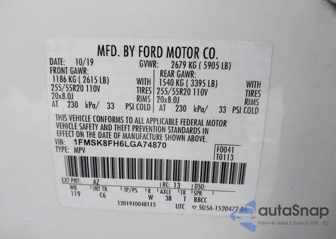 2020 Ford Explorer Limited из США, поврежденный, VIN 1FMSK8FH6LGA74870